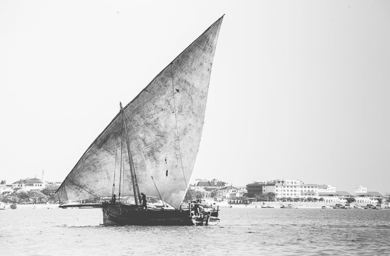 Zanzibar artwork for wall decor South Africa. Dhows in Black and white. Delivery worldwide